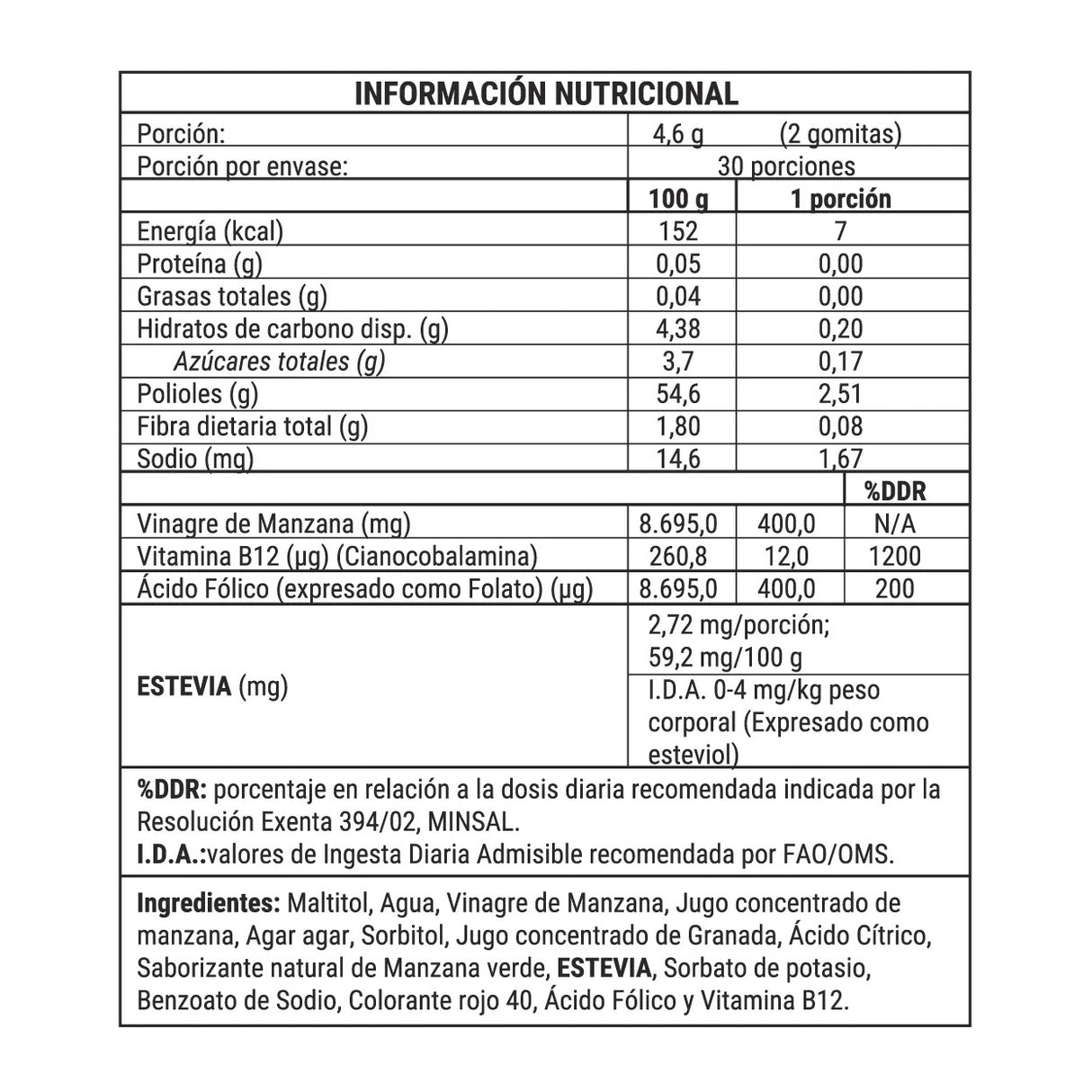 Vinagre Sidra de Manzana 60 Gomitas