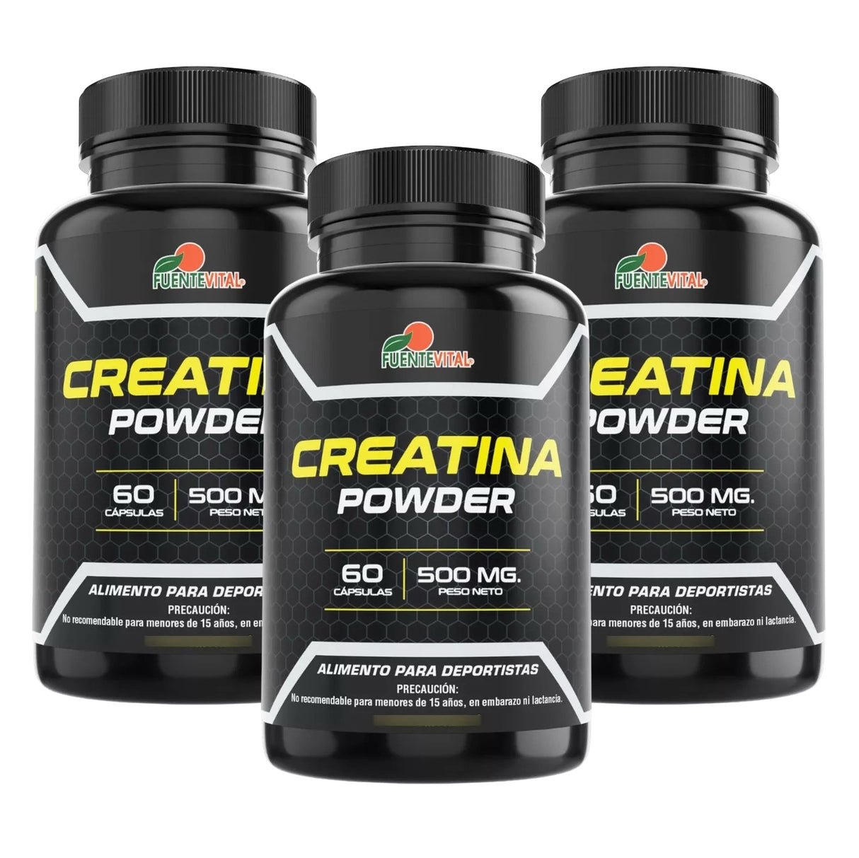 Creatina Monohidratada 3 Frascos, 180 Cápsulas