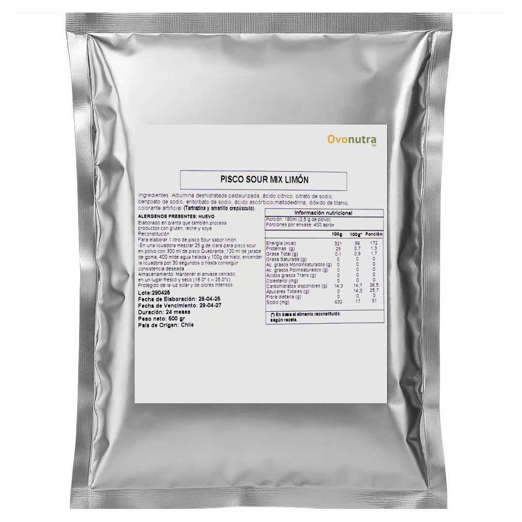 Albúmina para Pisco Sour 1 Kg Ovonutra - Sabor Limón