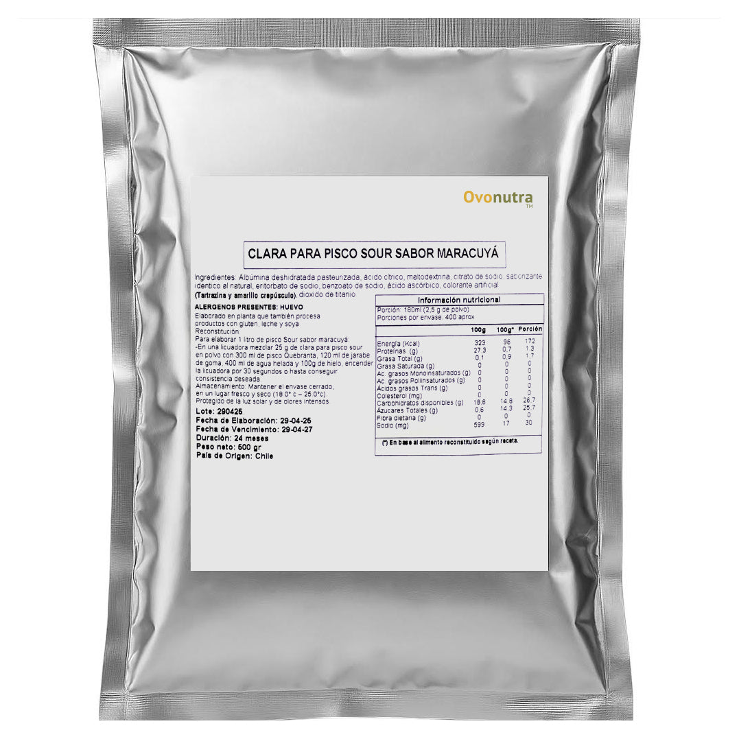 Albúmina para Pisco Sour 1 Kg Ovonutra - Sabor Maracuyá