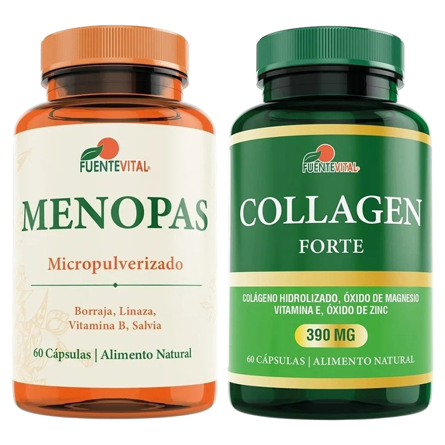 Colágeno - Zinc - Vitamina E + Menopas, 2 Frascos, 120 Cápsulas