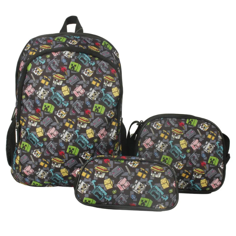 Pack Mochila Escolar Minecraft + Lonchera + Estuche
