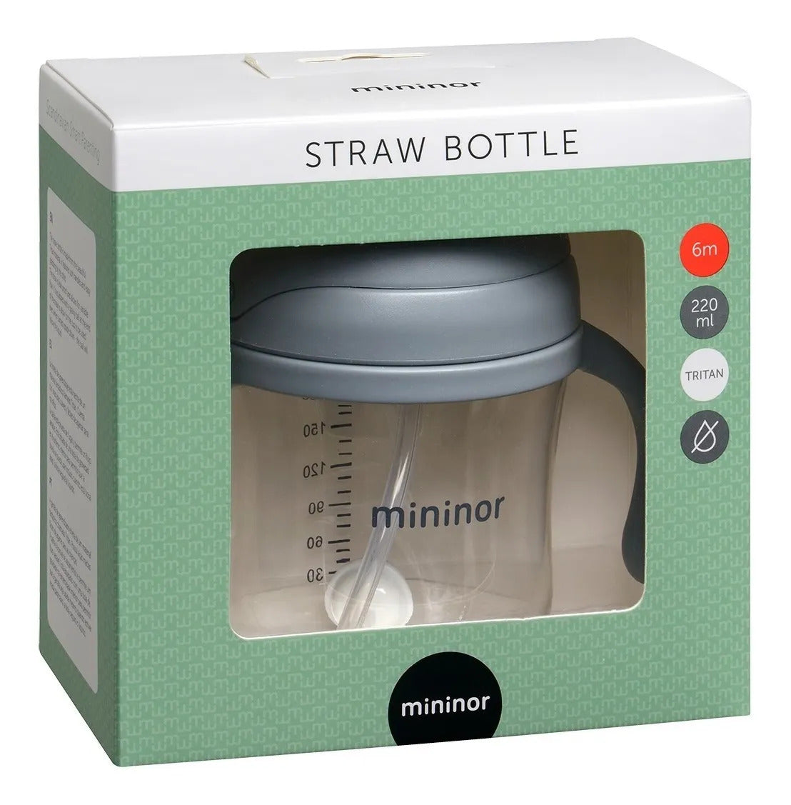 Vaso Antiderrame con Bombilla Mininor 220ml 6m Gris