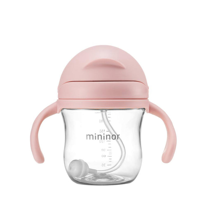 Caja x 12 Vaso Antiderrame con Bombilla Mininor 220ml 6m Rosado