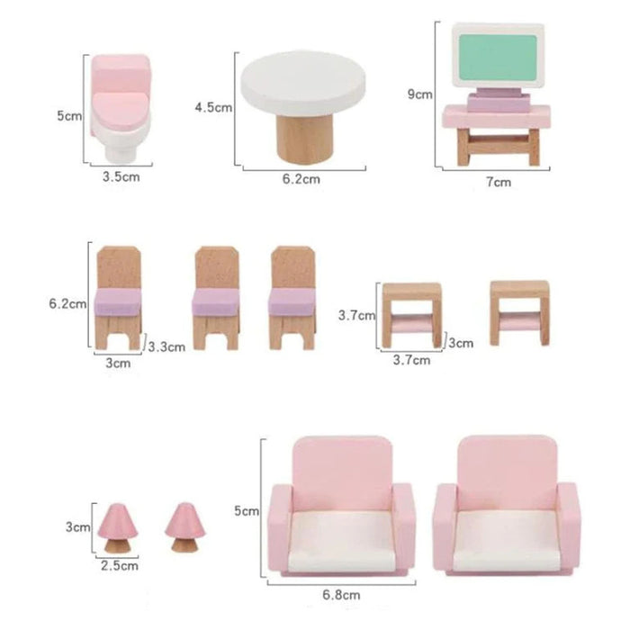 Set completo de Muebles de Madera para Casa de Muñecas