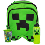 Pack Mochila Escolar Minecraft Creeper + Botella + Vaso