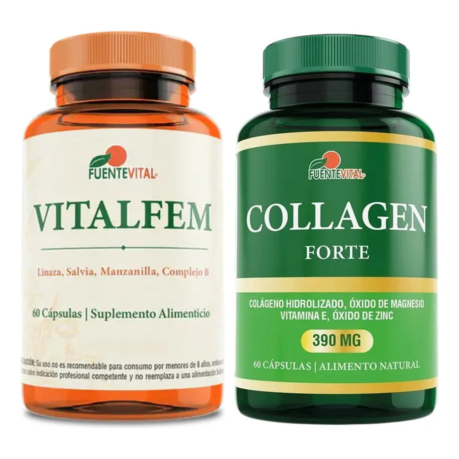 Colágeno - Zinc - Vitamina E + Vitalfem (Ex Menopas), 2 Frascos, 120 Cápsulas