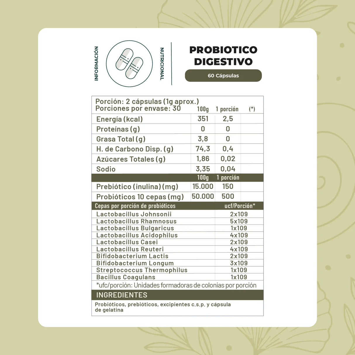 Probiótico Digestivo 25 Billones, 60 Cápsulas