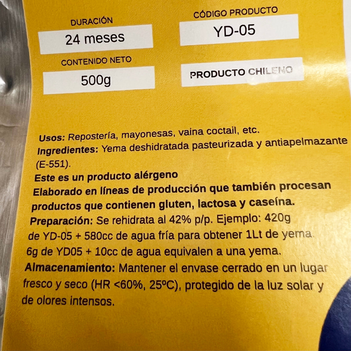 Caja x 10 Kg Yema En Polvo Para Pastelería Ovosur (20x500g.)
