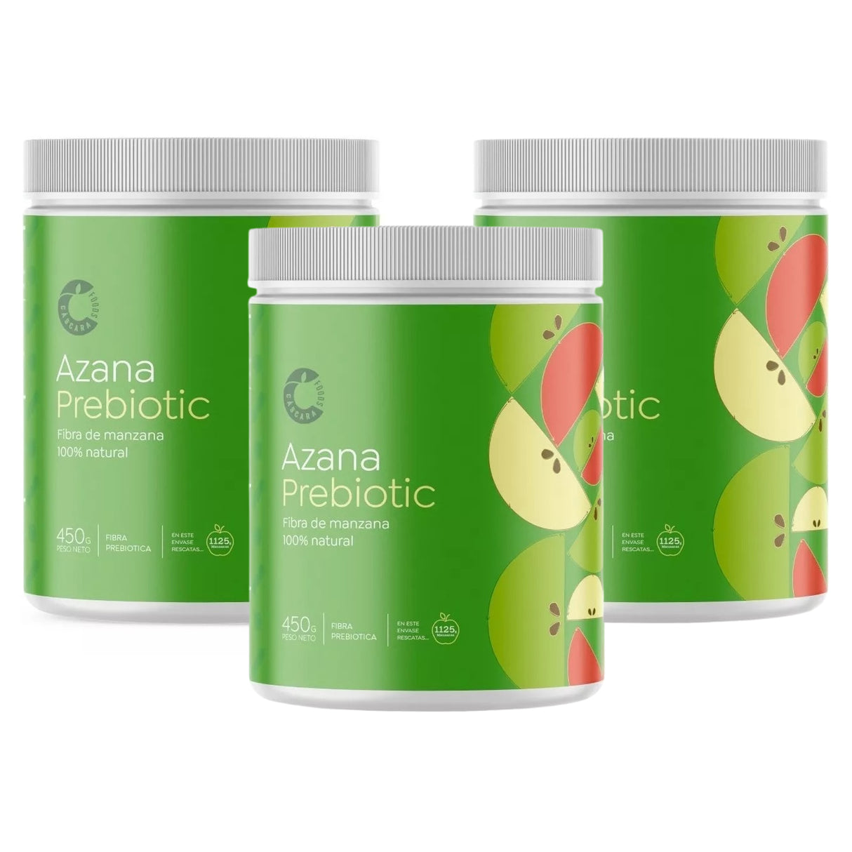 Pack 3 Azana Prebioticos Fibra De Manzana 450g Cascara Foods